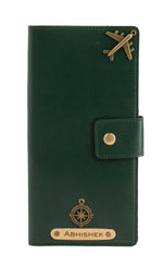 Load image into Gallery viewer, AICA Personalized Name &amp; Charm Long Leather Wallet Passport Cover with Passport, Boarding Pass, Currency, Card Slot &amp; Coin Holder for Men &amp; Women (Dark Green)
