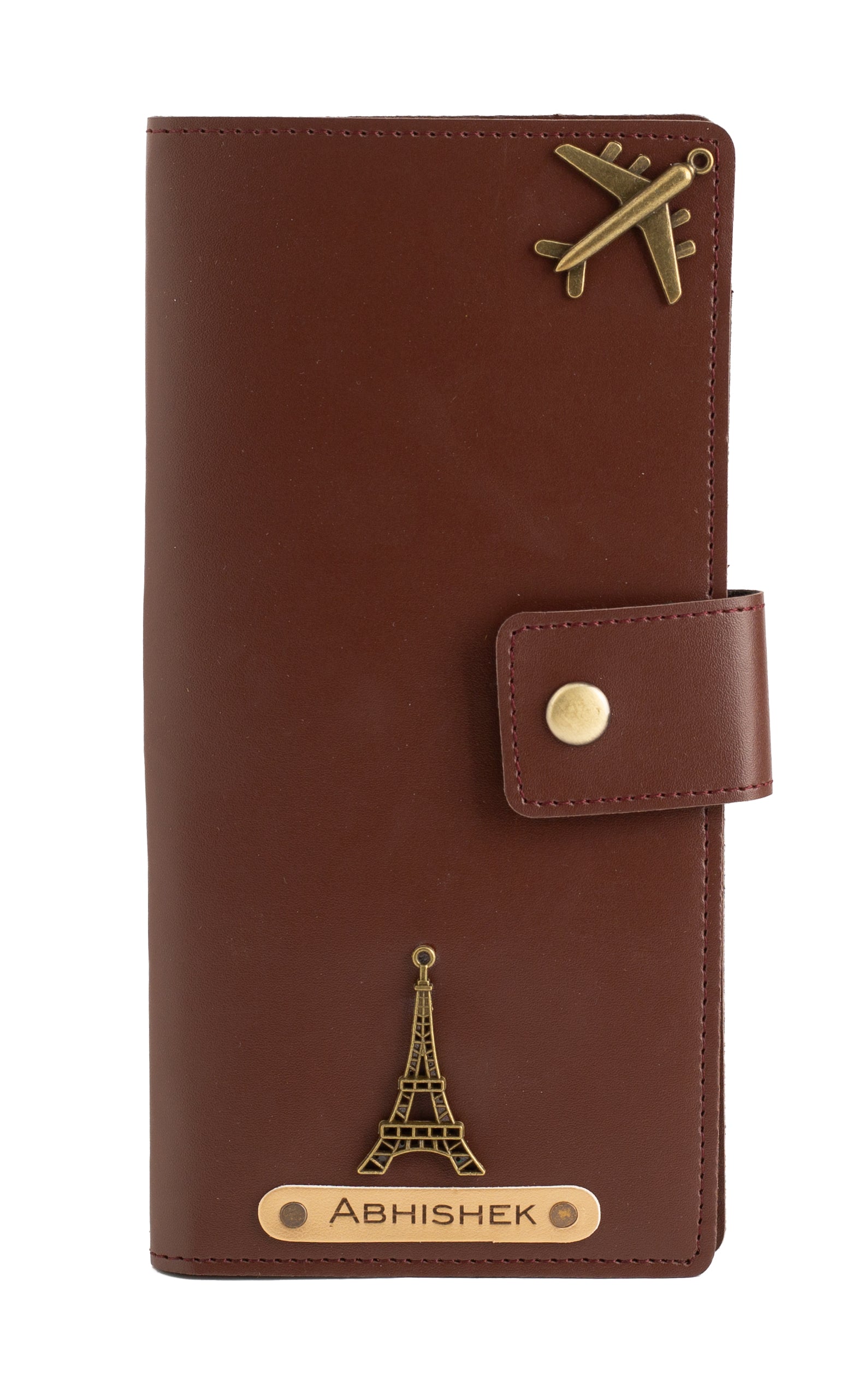 Personalized Long Passport Wallet (Dark Brown)