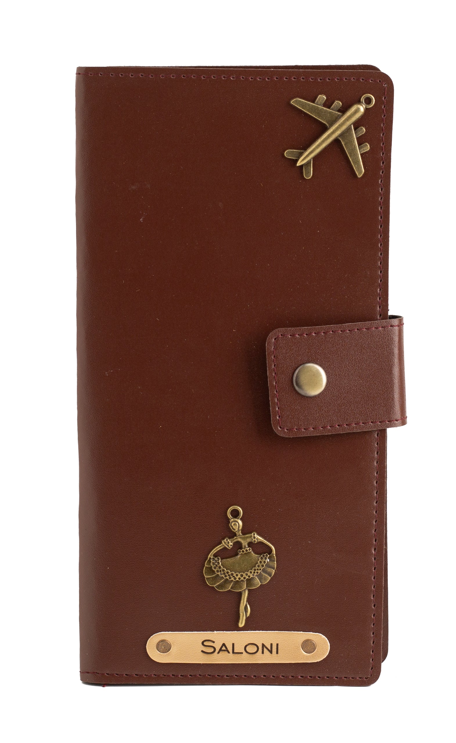 Personalized Long Passport Wallet (Dark Brown)