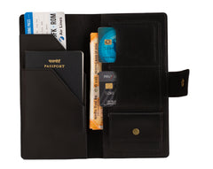 AICA Personalized Name & Charm Long Leather Wallet Passport Cover with Passport, Boarding Pass, Currency, Card Slot & Coin Holder for Men & Women (Black)