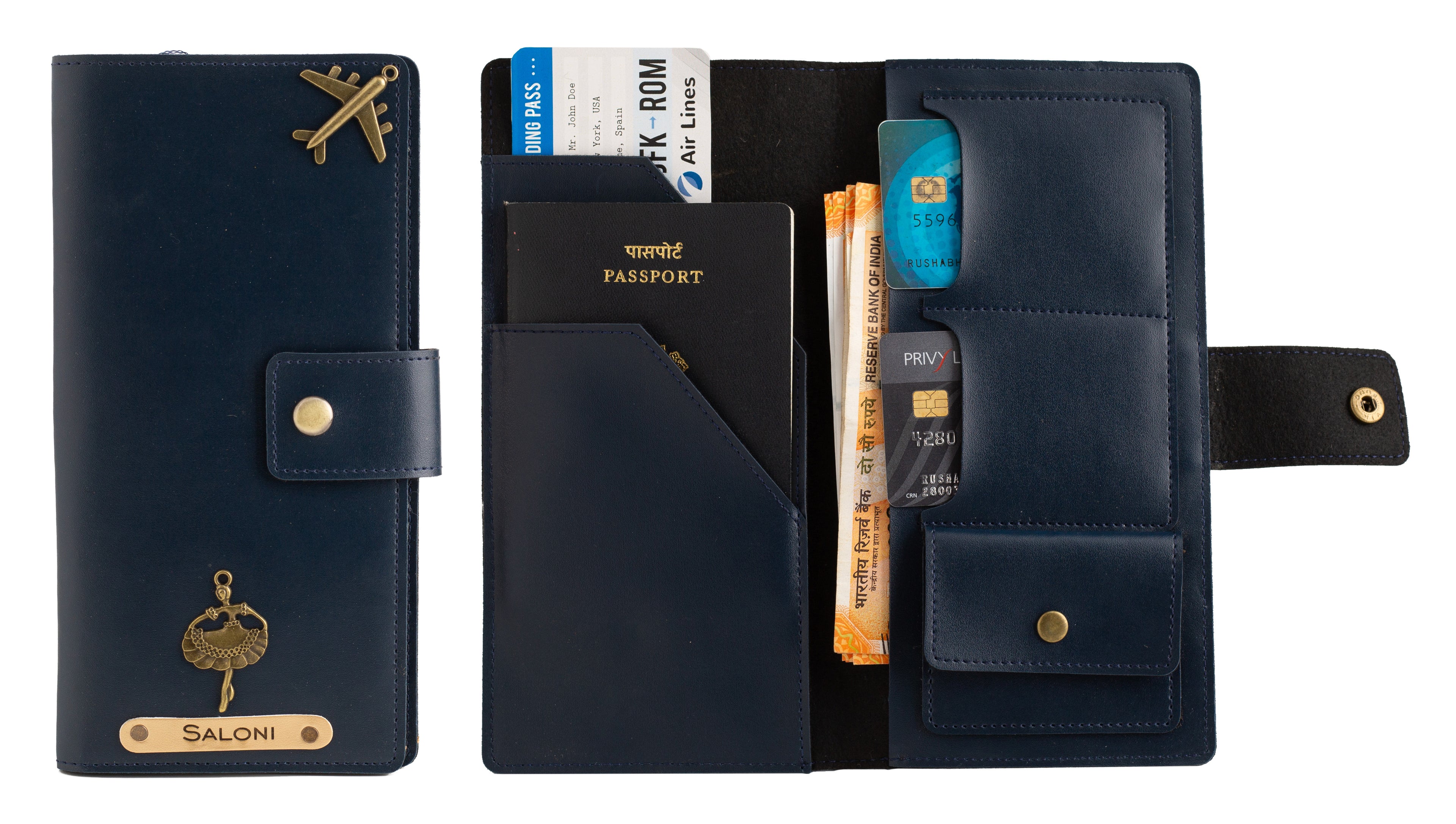 Personalized Long Passport Wallet (Navy Blue)