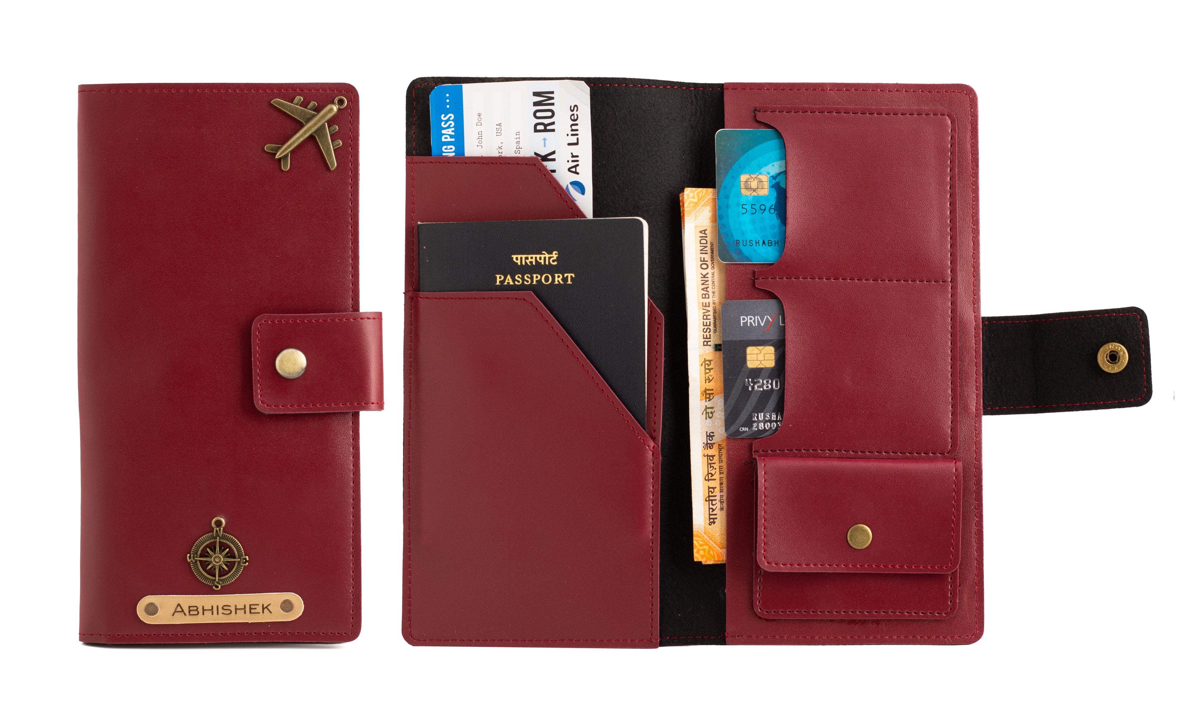 Personalized Long Passport Wallet (Wine)