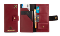 AICA Personalized Name & Charm Long Leather Wallet Passport Cover with Passport, Boarding Pass, Currency, Card Slot & Coin Holder for Men & Women (Wine)