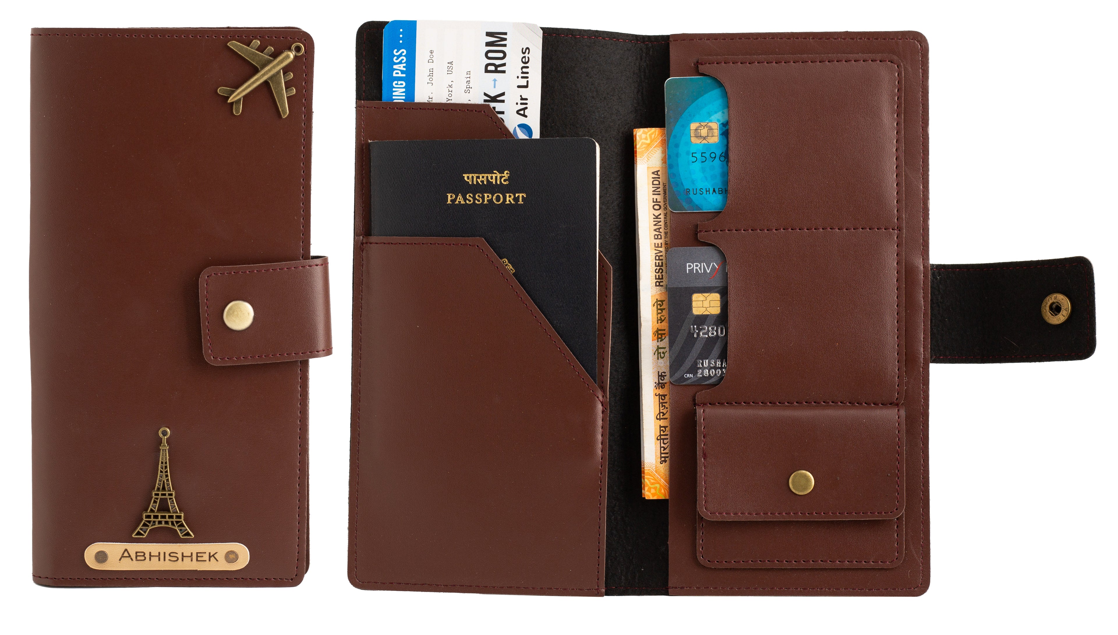 Personalized Long Passport Wallet (Dark Brown)