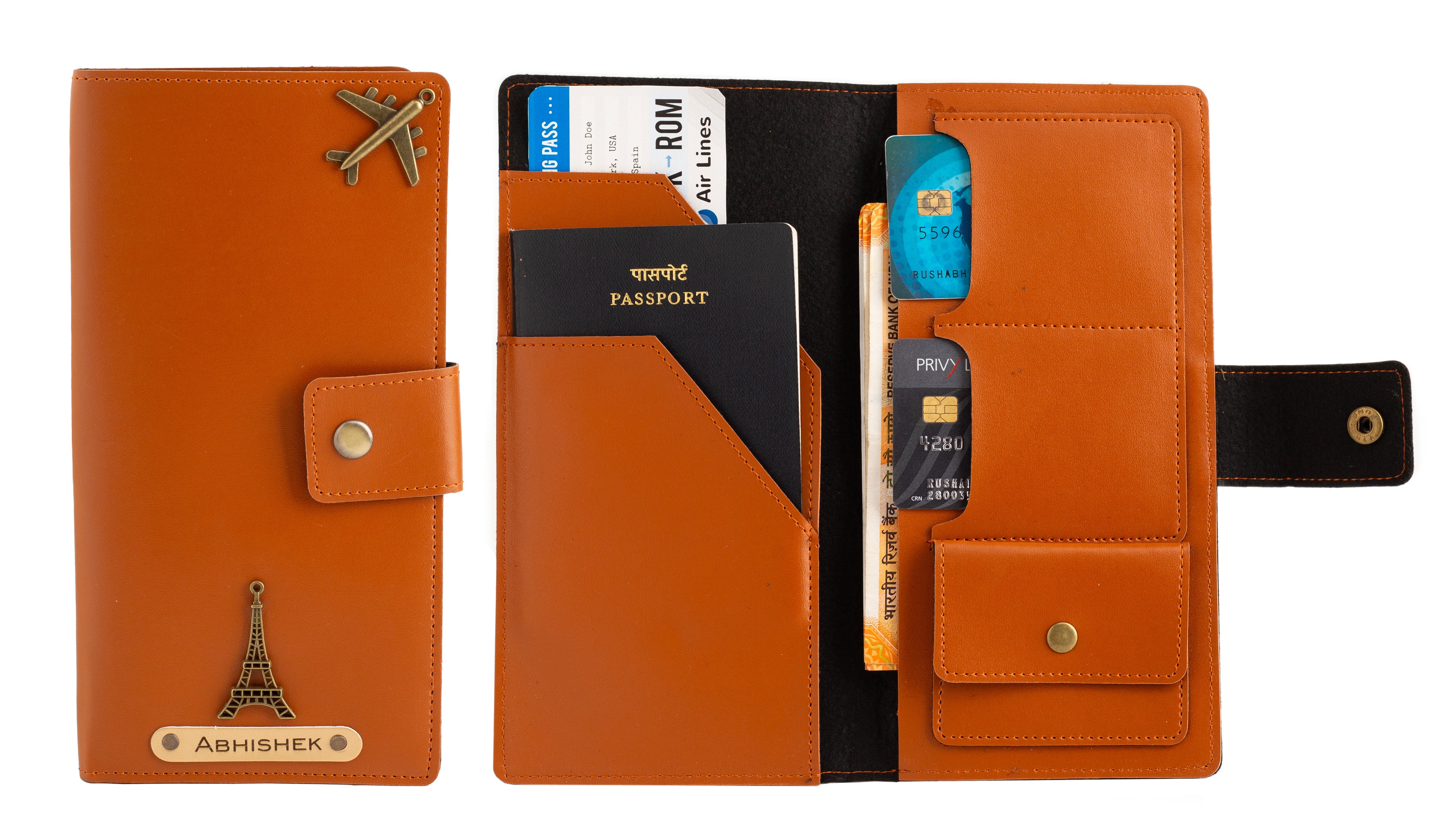 Personalized Long Passport Wallet (Tan Brown)