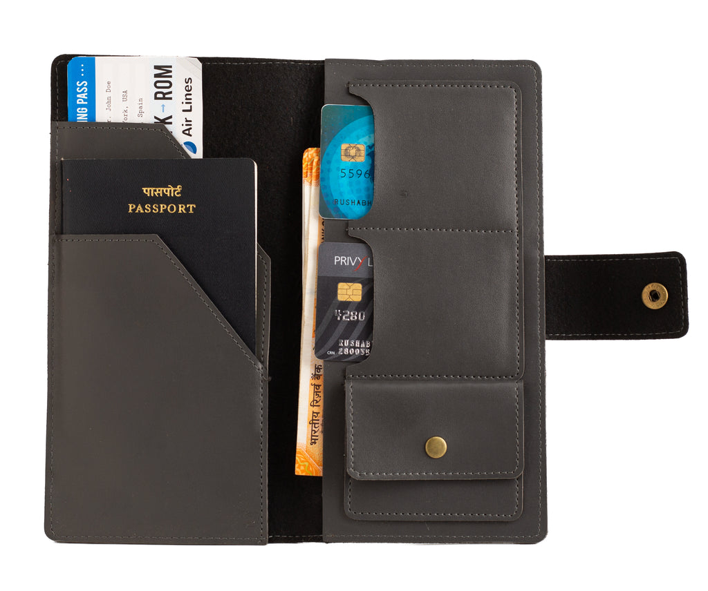 Personalized Long Passport Wallet (Grey)