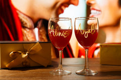 AICA Personalized Name Red/White Wine Couple Glasses - Gift Box Packaging, 230ml, Set of 2