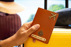 AICA Personalised Name & Charm Leather Passport Cover (TanBrown)