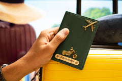 AICA Personalised Name & Charm Leather Passport Cover Holder for Men & Women (DarkGreen)