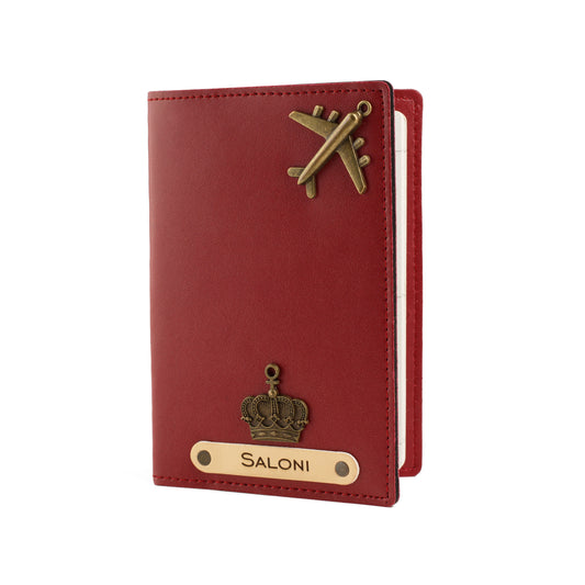 AICA Personalised Name & Charm Leather Passport Cover Holder for Men & Women (Wine)