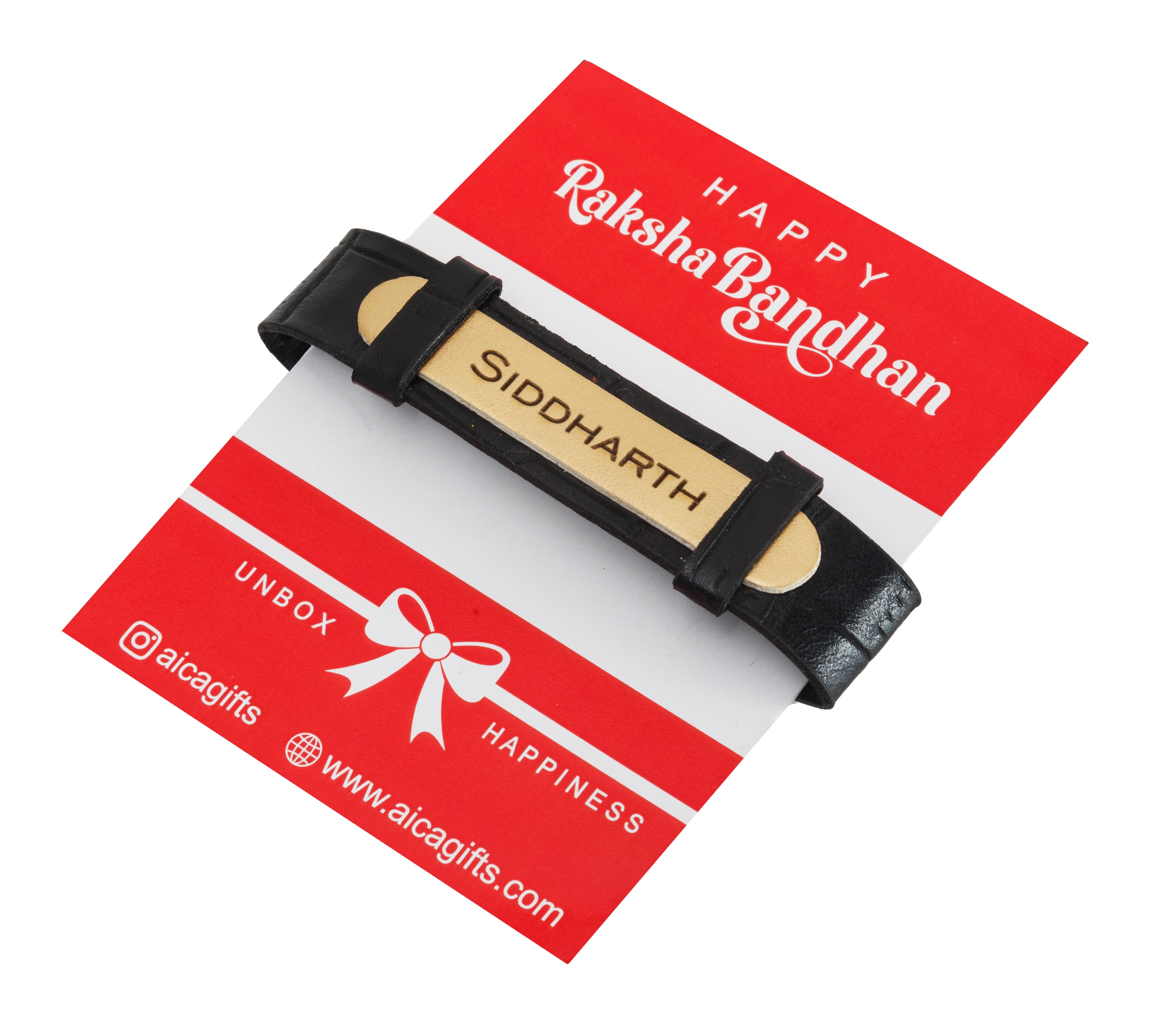 AICA Personalized Name Leather Men's Rakhi Combo for Brother ( Black )