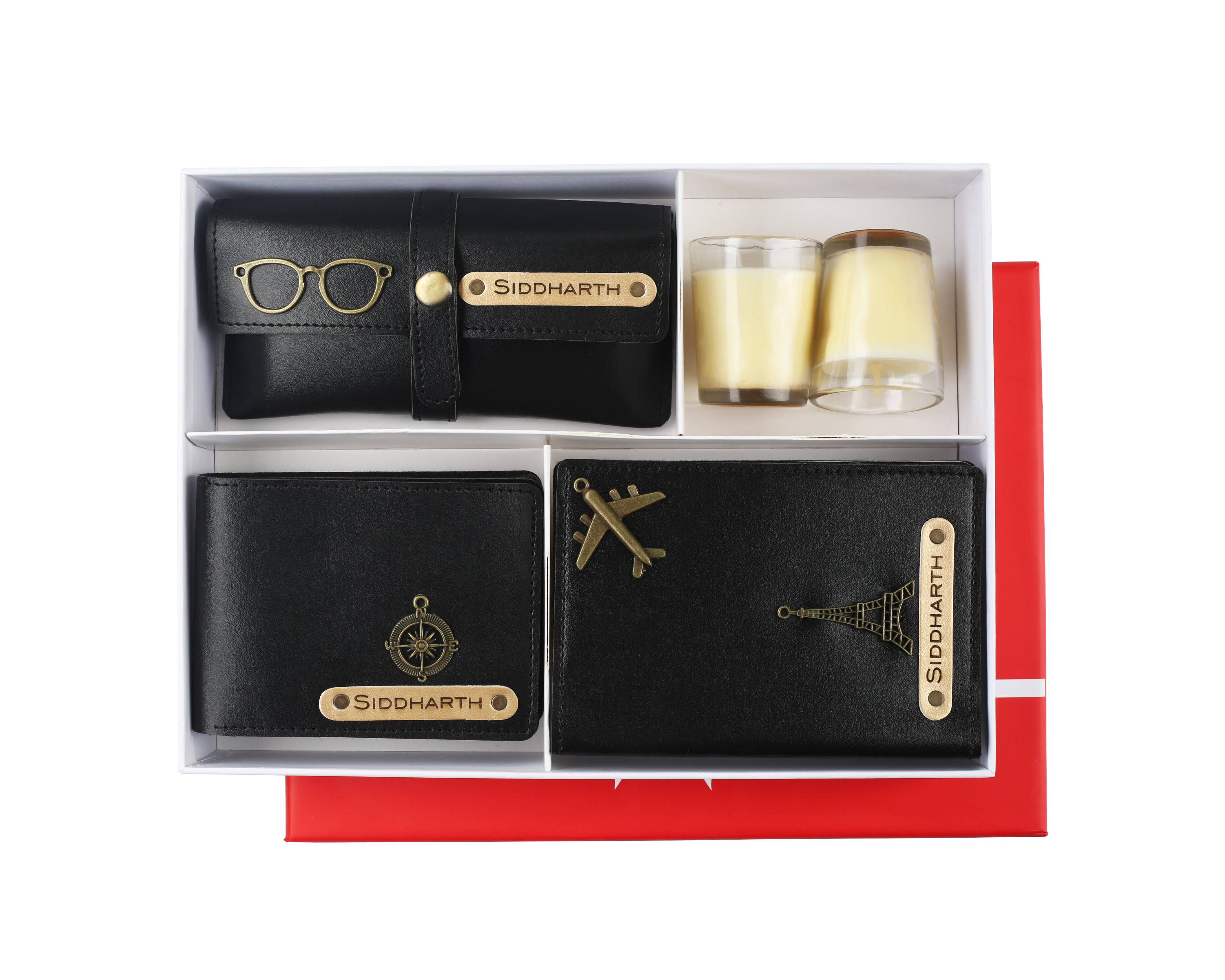 Aica Personalized Name & Charm Leather Men's Combo (Black)