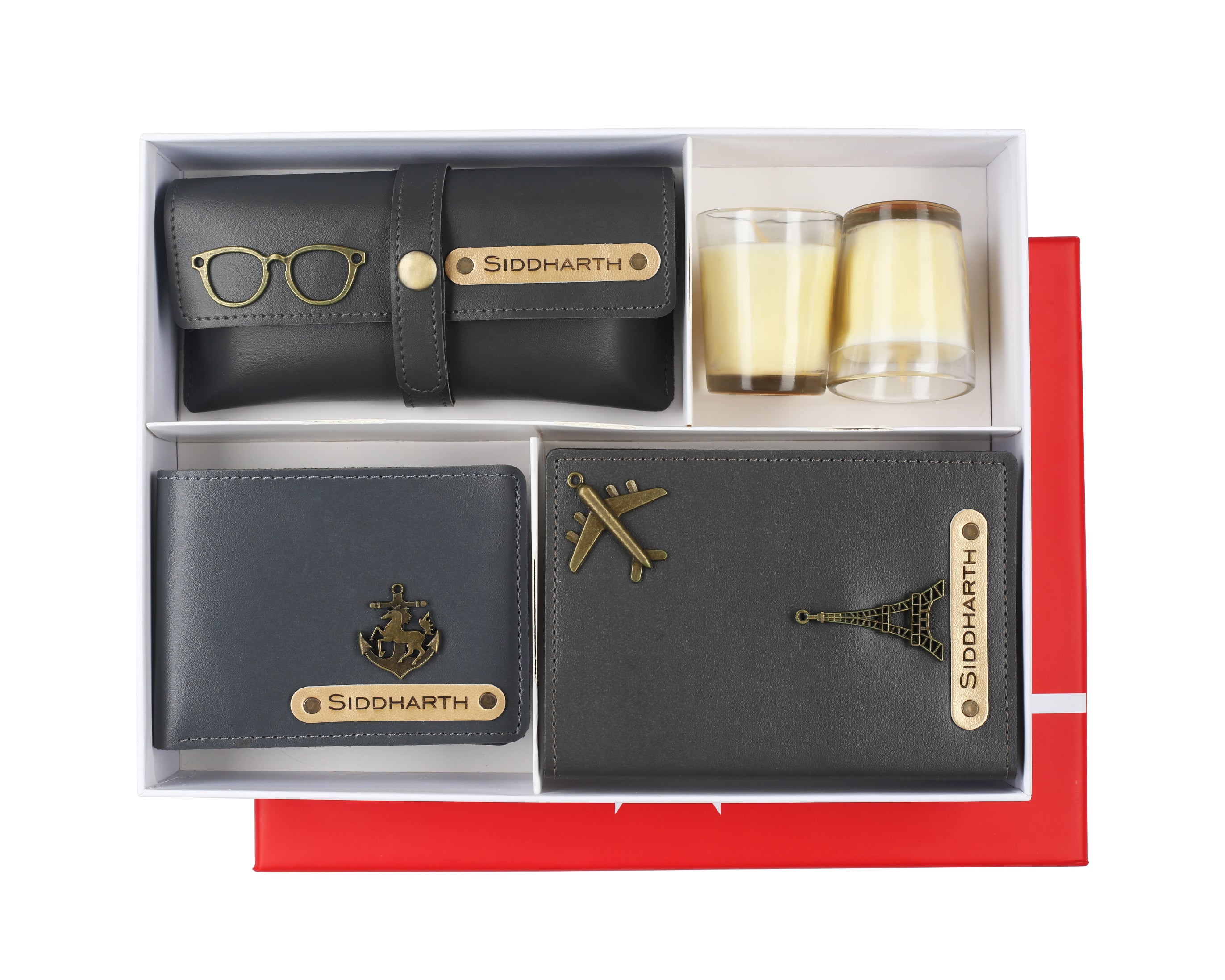 Aica Personalized Name & Charm Leather Men's Combo (Grey)