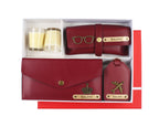 Aica Personalized Name & Charm Leather Women Combo & Candle Giftset (Wine)