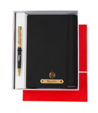 AICA Personalized Name & Charm Notebook Leather Diary - A5 Size, 180 Ruled Pages (Black) & Pen Golden for Men & Women