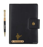 Load image into Gallery viewer, Aica Personalized Name &amp; Charm Notebook Leather Diary - A5 Size, 200 Ruled Pages (Black) &amp; Golden Pen Combo for Men &amp; Women
