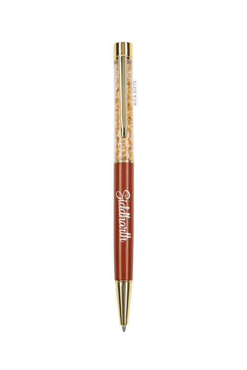 AICA Gifts Personalized Pens with Name Engraved I Golden Glitter Roller Ball Pen ( Tan Brown )