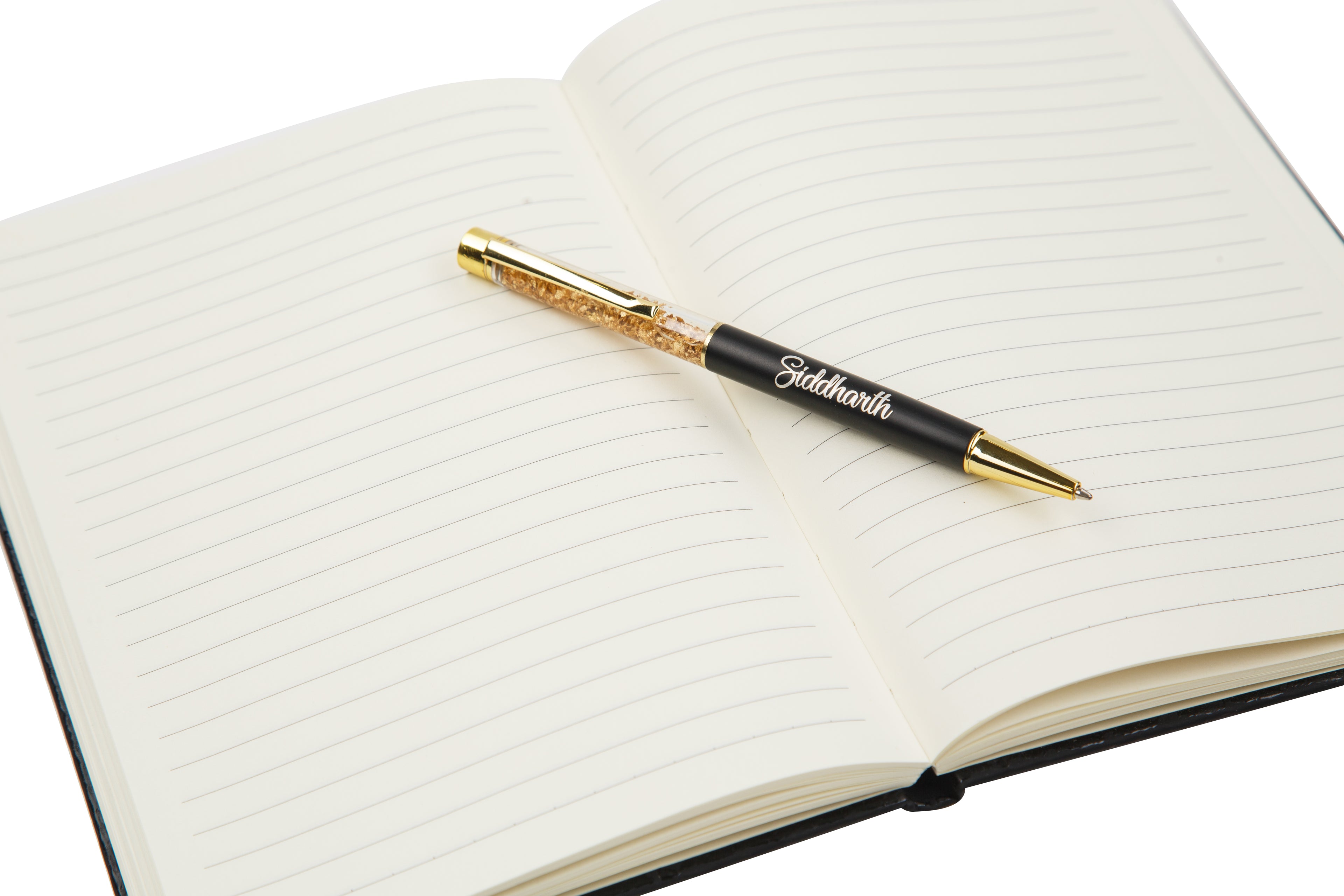 AICA Personalized Name & Charm Notebook Leather Diary - A5 Size, 180 Ruled Pages (Black) & Pen Golden for Men & Women