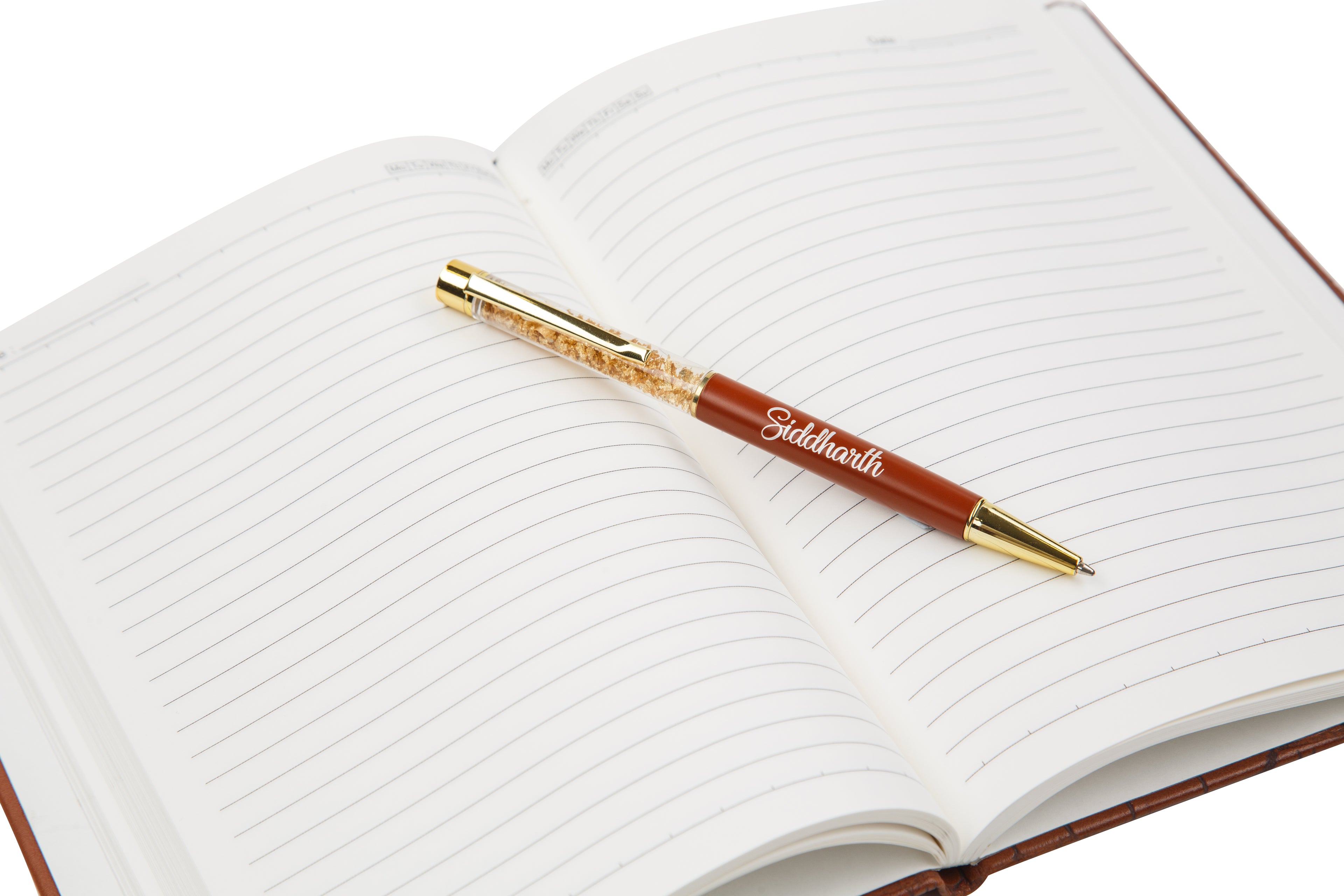 AICA Gifts Personalized Pens with Name Engraved I Golden Glitter Roller Ball Pen ( Tan Brown )