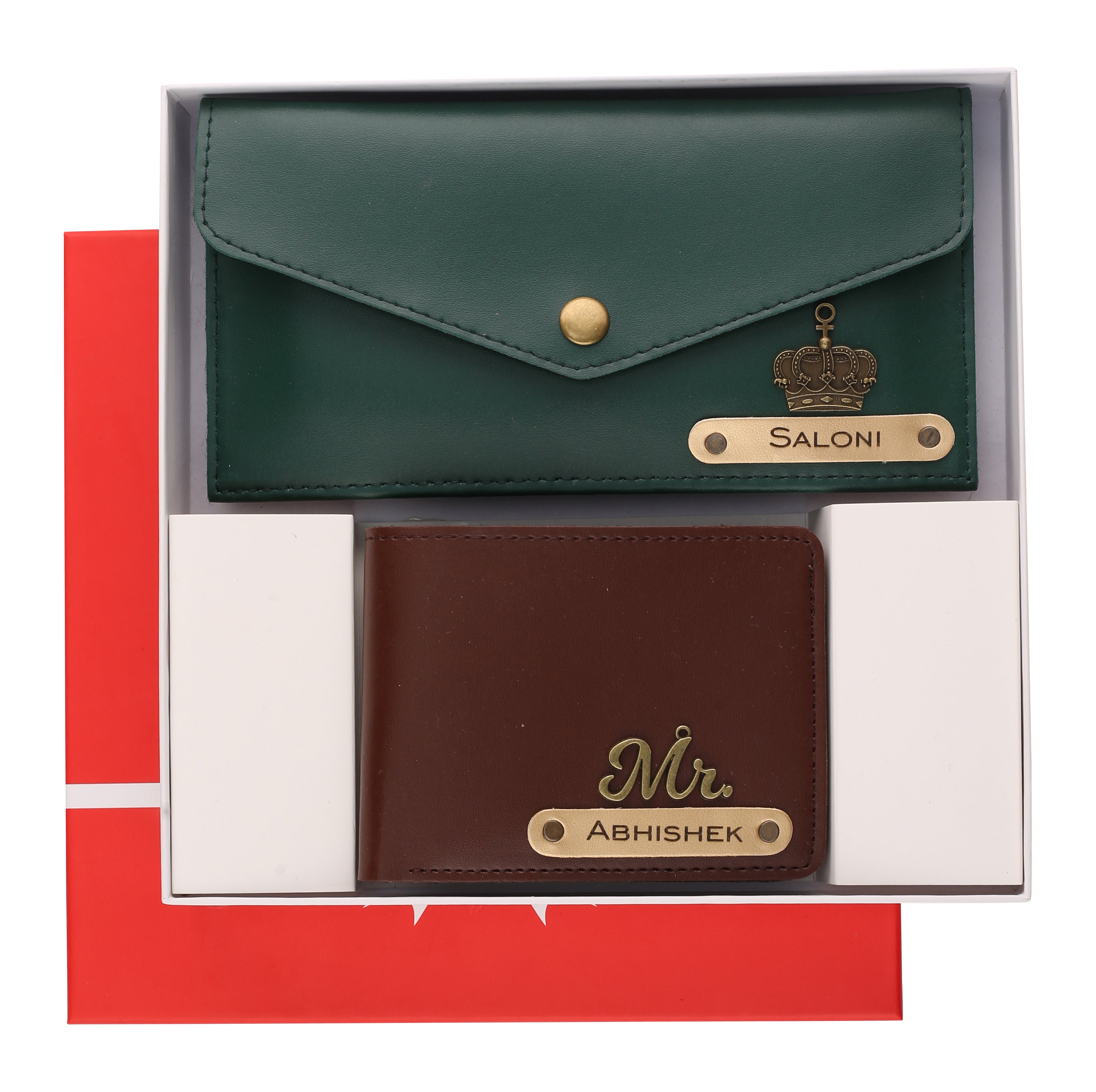 AICA Personalized Name, Charm & Color Couple Wallet For Men & Women Combo Gift Set | Marriage Wedding Anniversary Gift For Couples, Friend, Husband ,Wife