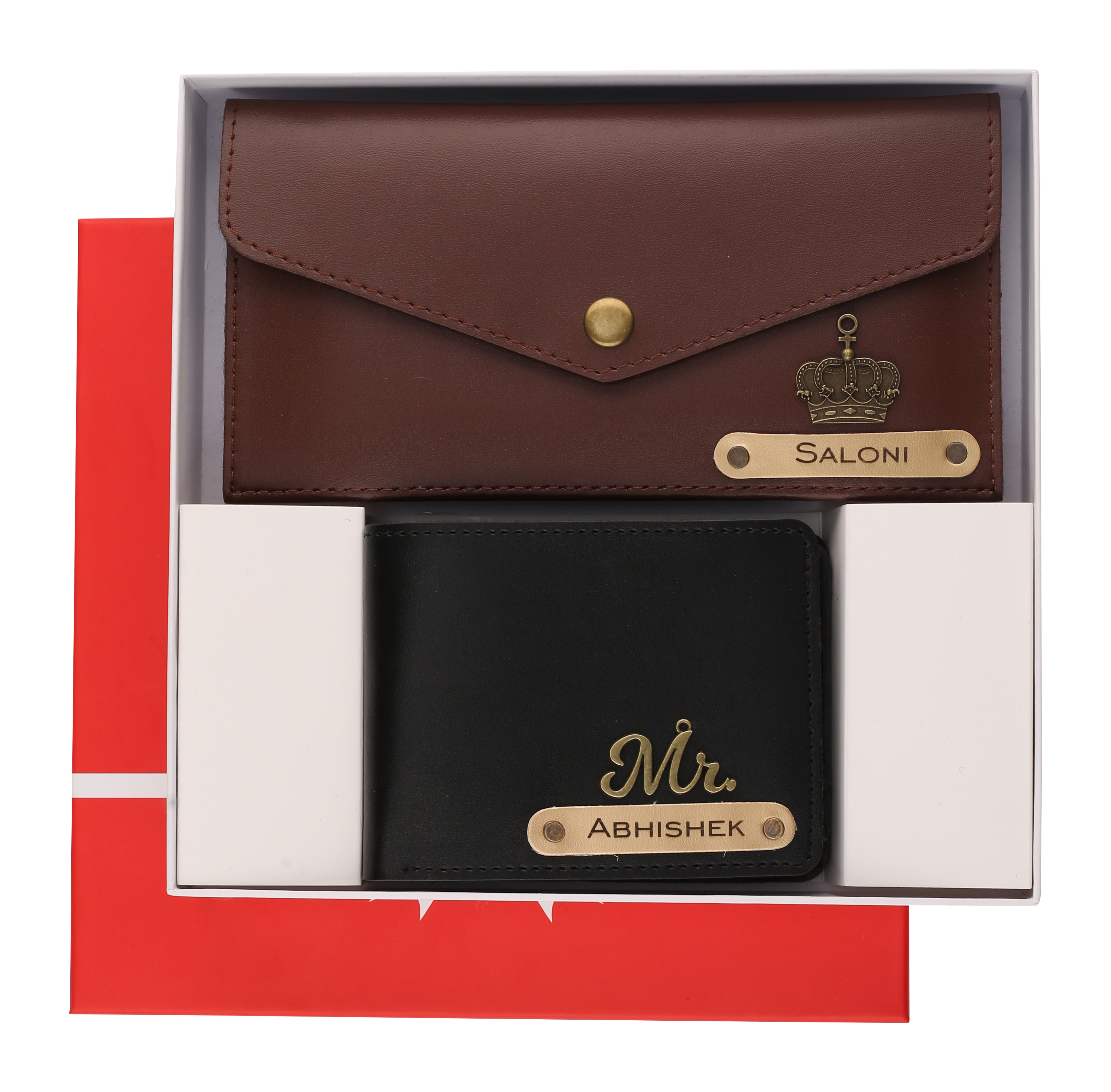 AICA Personalized Name, Charm & Color Couple Wallet For Men & Women Combo Gift Set | Marriage Wedding Anniversary Gift For Couples, Friend, Husband ,Wife