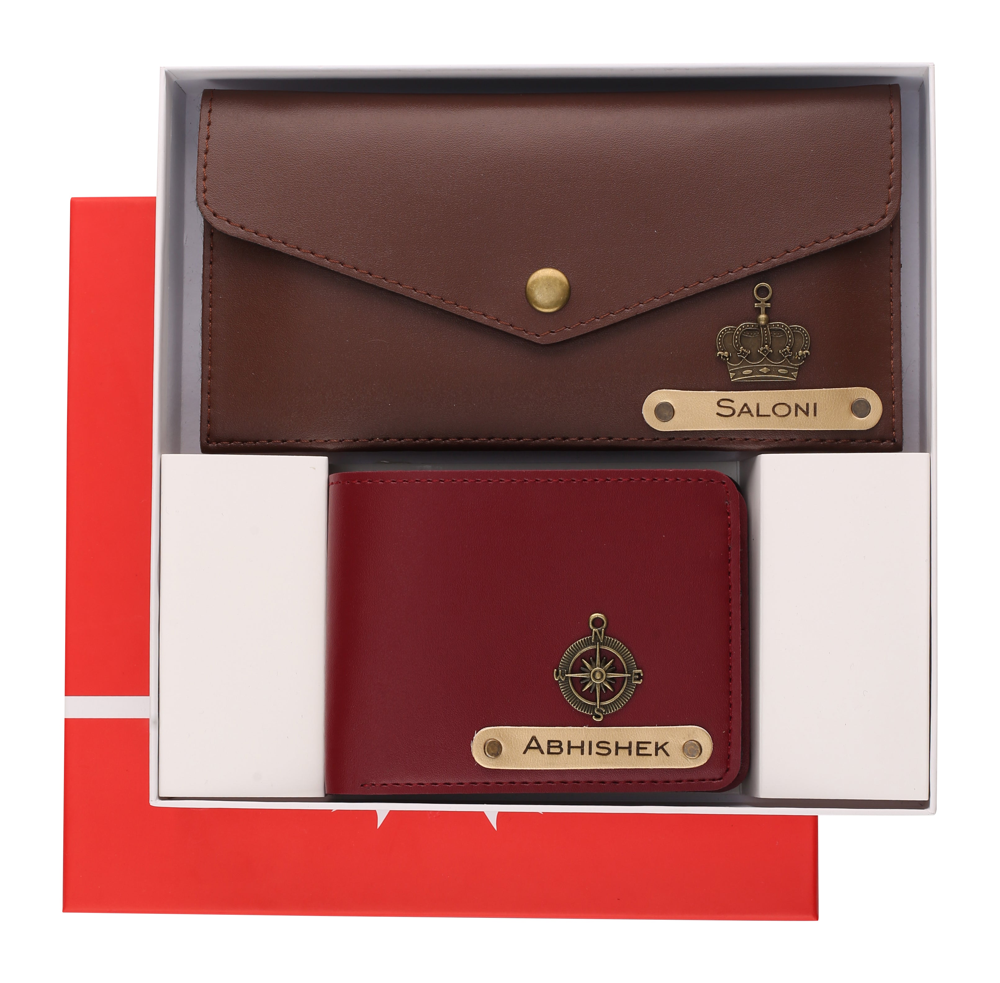 AICA Personalized Name, Charm & Color Couple Wallet For Men & Women Combo Gift Set | Marriage Wedding Anniversary Gift For Couples, Friend, Husband ,Wife