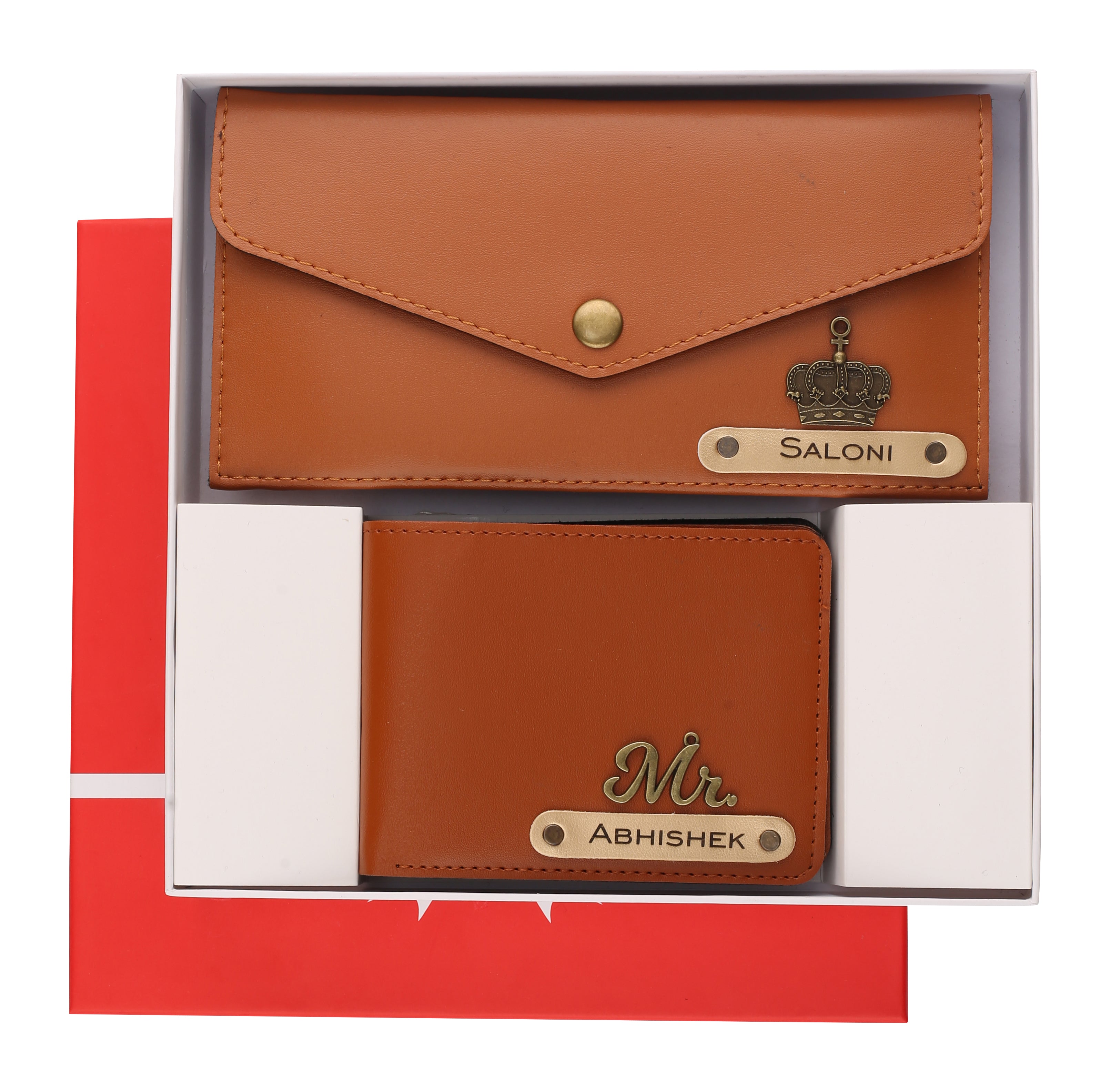 AICA Personalized Name, Charm & Color Couple Wallet For Men & Women Combo Gift Set | Marriage Wedding Anniversary Gift For Couples, Friend, Husband ,Wife
