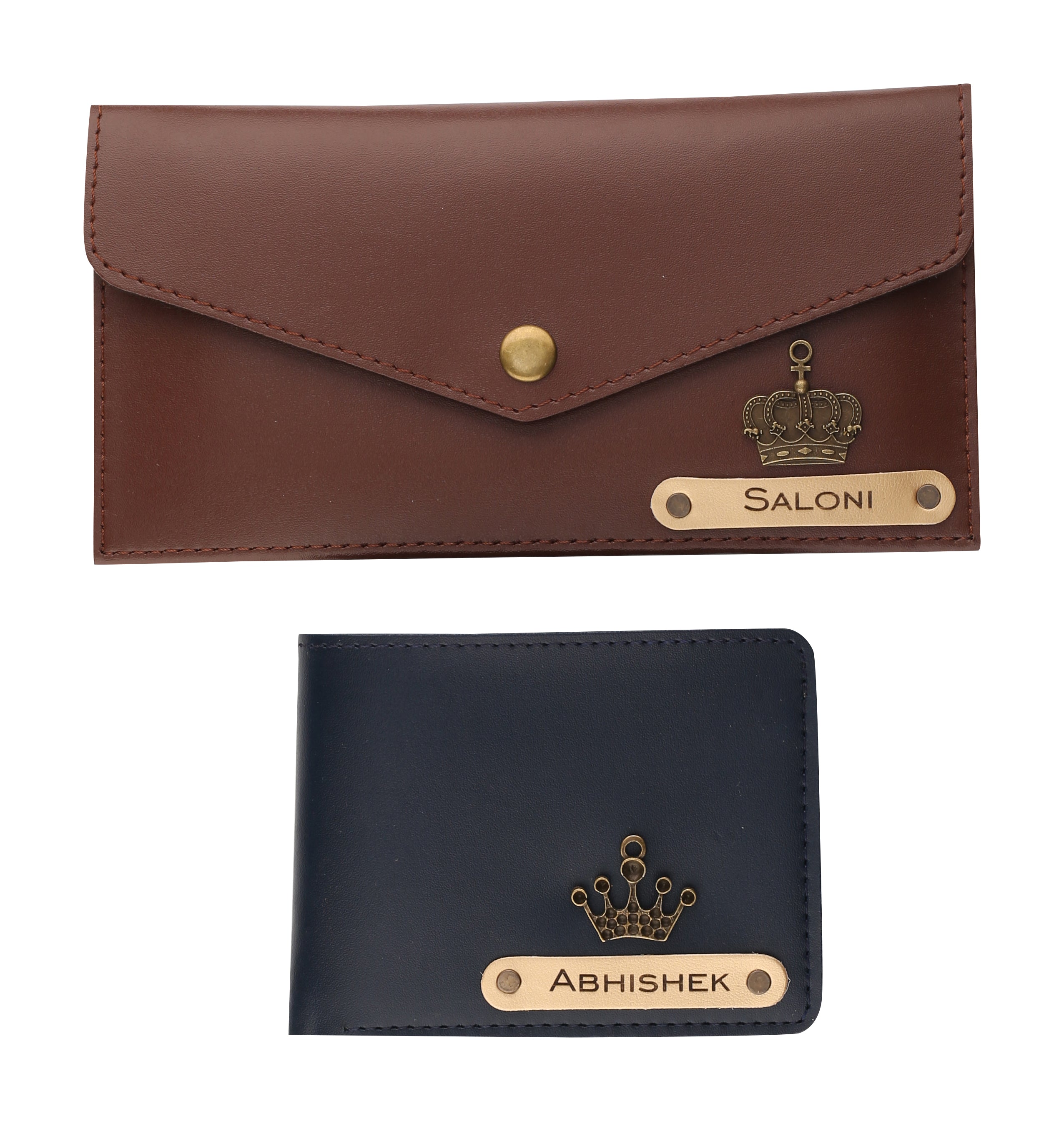 AICA Personalized Name, Charm & Color Couple Wallet For Men & Women Combo Gift Set | Marriage Wedding Anniversary Gift For Couples, Friend, Husband ,Wife