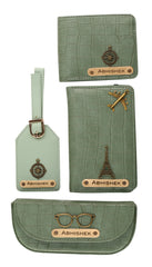 AICA Personalized Name & Charm Self-Textured Leather Wallet Mens Combo Giftset (MintGreen)