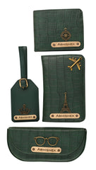 AICA Personalized Name & Charm Self-Textured Leather Wallet Mens Combo Giftset (DarkGreen)