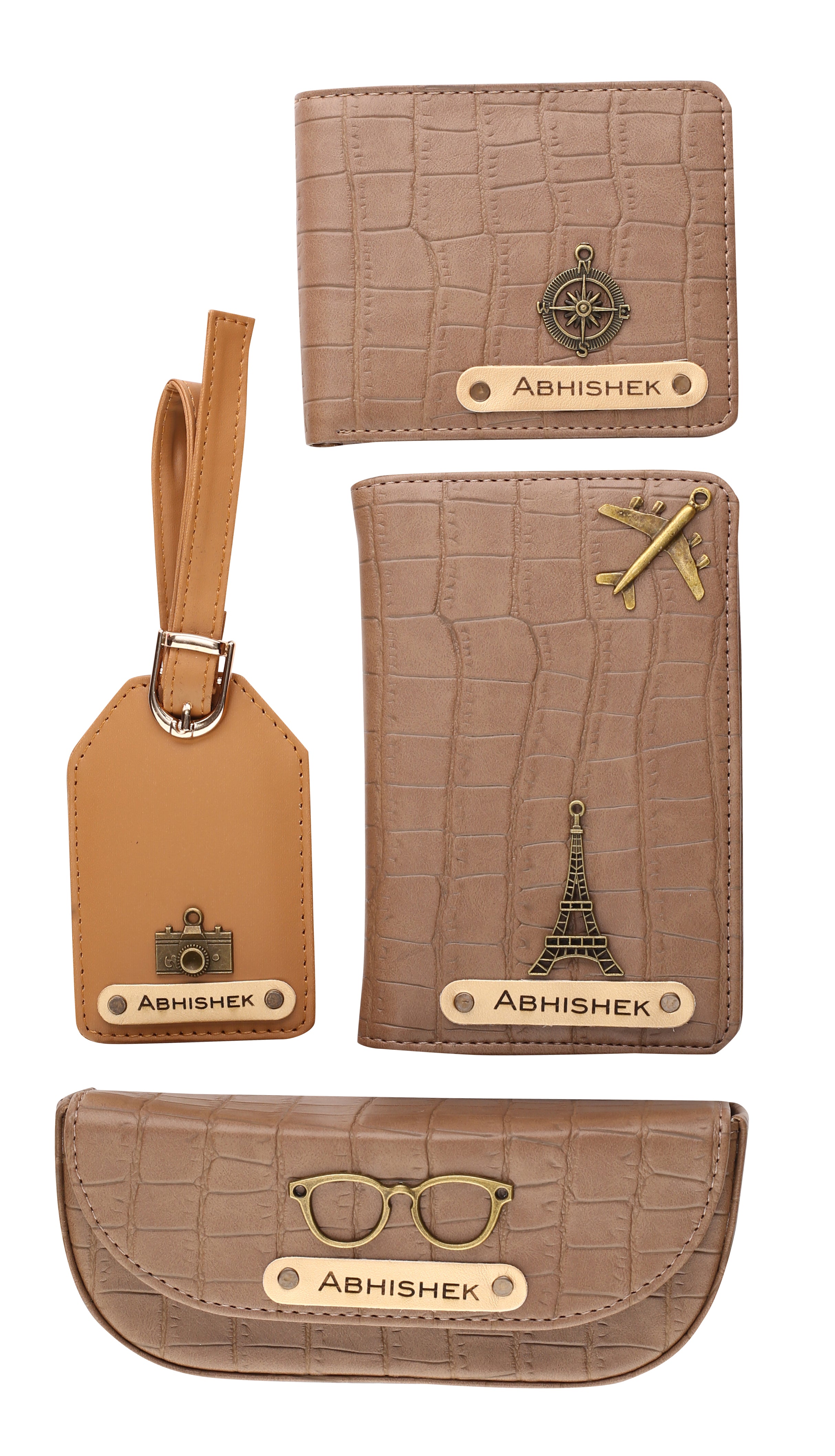 Personalized Self-Textured Mens GiftSet  (Brown)