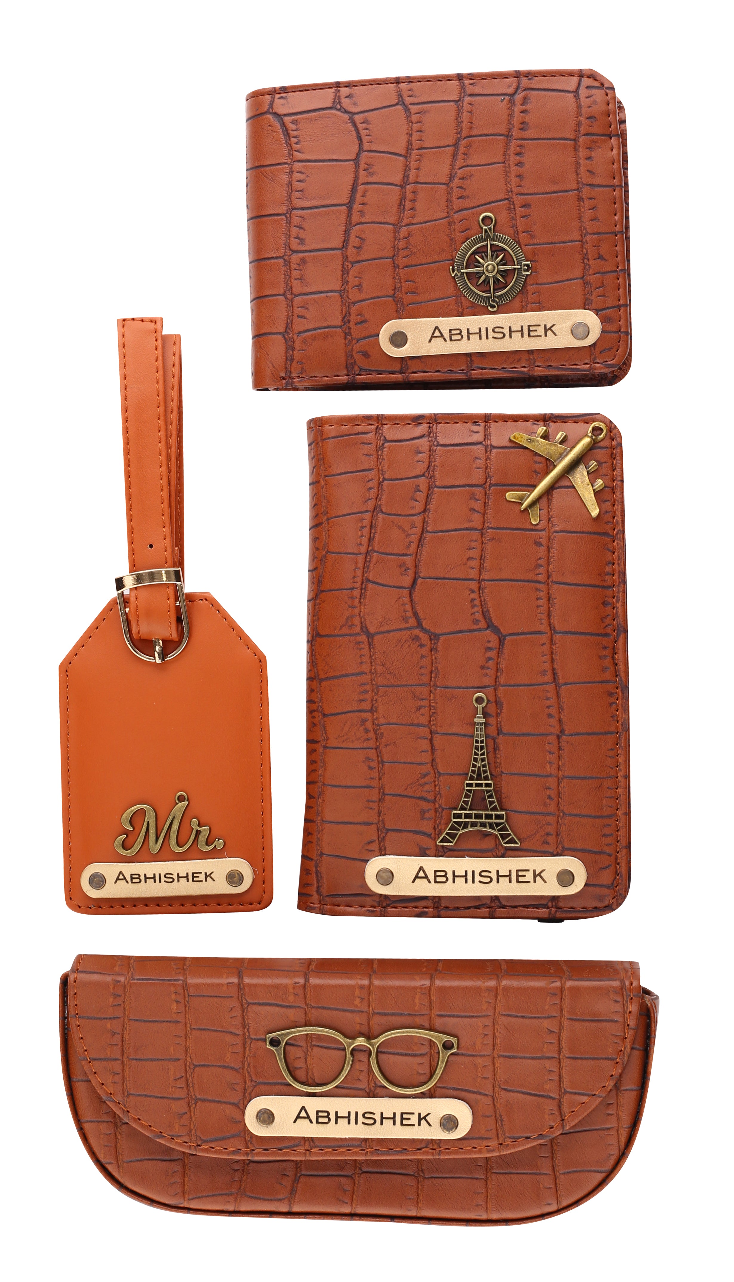 Personalized Self-Textured Mens GiftSet  (TanBrown)