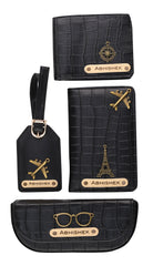 AICA Personalized Name & Charm Self-Textured Leather Wallet Men’s Combo Giftset (Black)