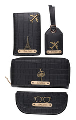 AICA Personalized Name & Charm Self-Textured Leather Wallet Women’s Combo Giftset (Black)