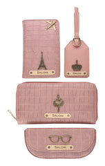 AICA Personalized Name & Charm Self-Textured Leather Wallet Women’s Combo Giftset (NudePink)