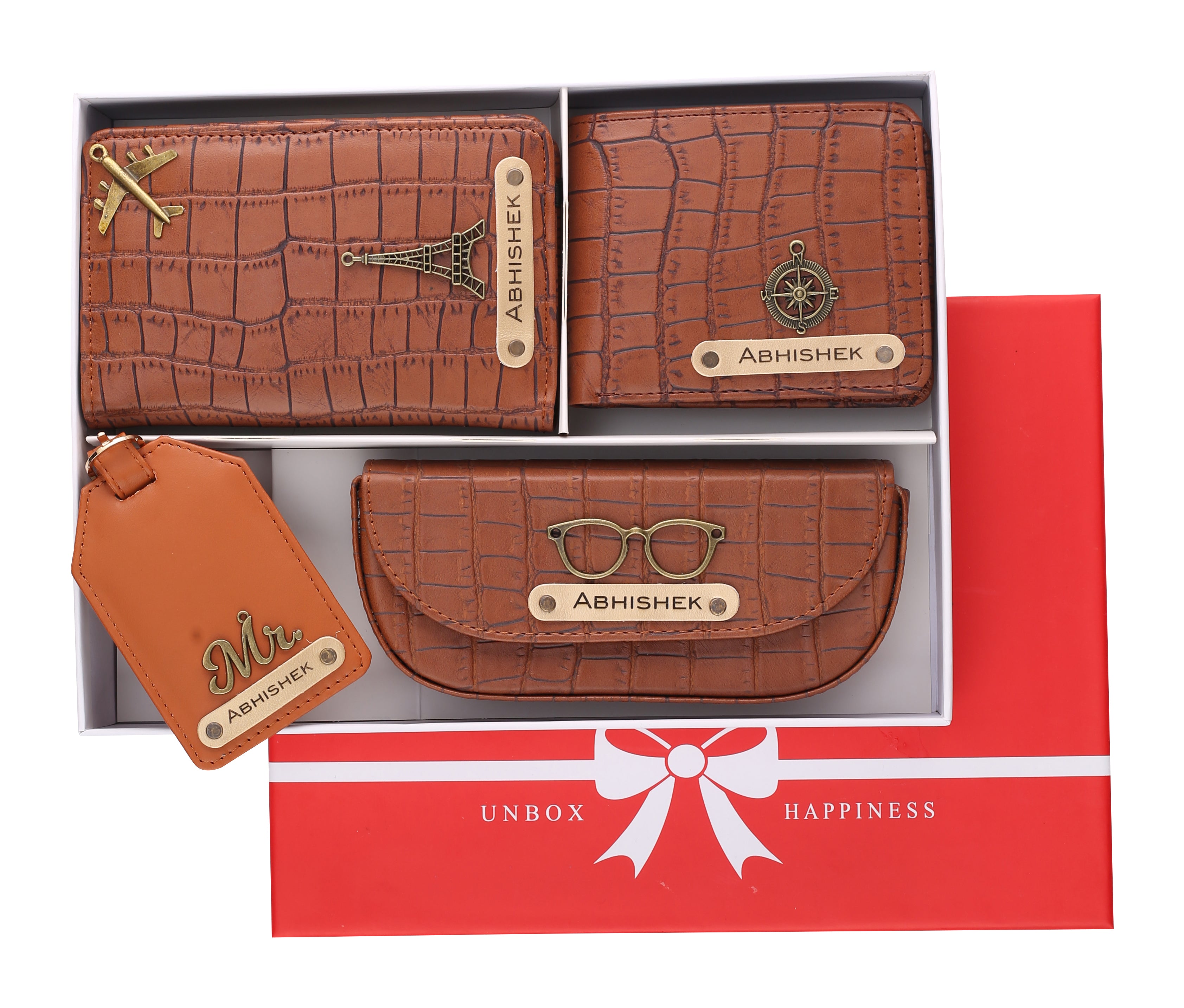 Personalized Self-Textured Mens GiftSet  (TanBrown)
