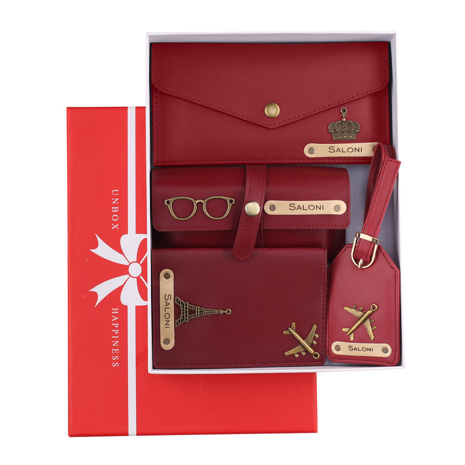 AICA Personalised Name & Charm Womens Leather Wallet Gift Set (Wine)