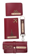 AICA Personalized Name & Charm Leather Wallet Mens Combo Giftset (Wine Color)