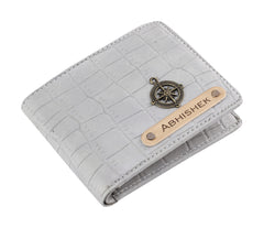 AICA Personalised Name & Charm Self-Textured Leather Wallet Combo Hamper Gift Set for Men (BabyGrey)