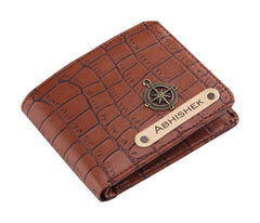 AICA Personalized Name & Charm Self – Textured Leather Mens Wallet (TanBrown)