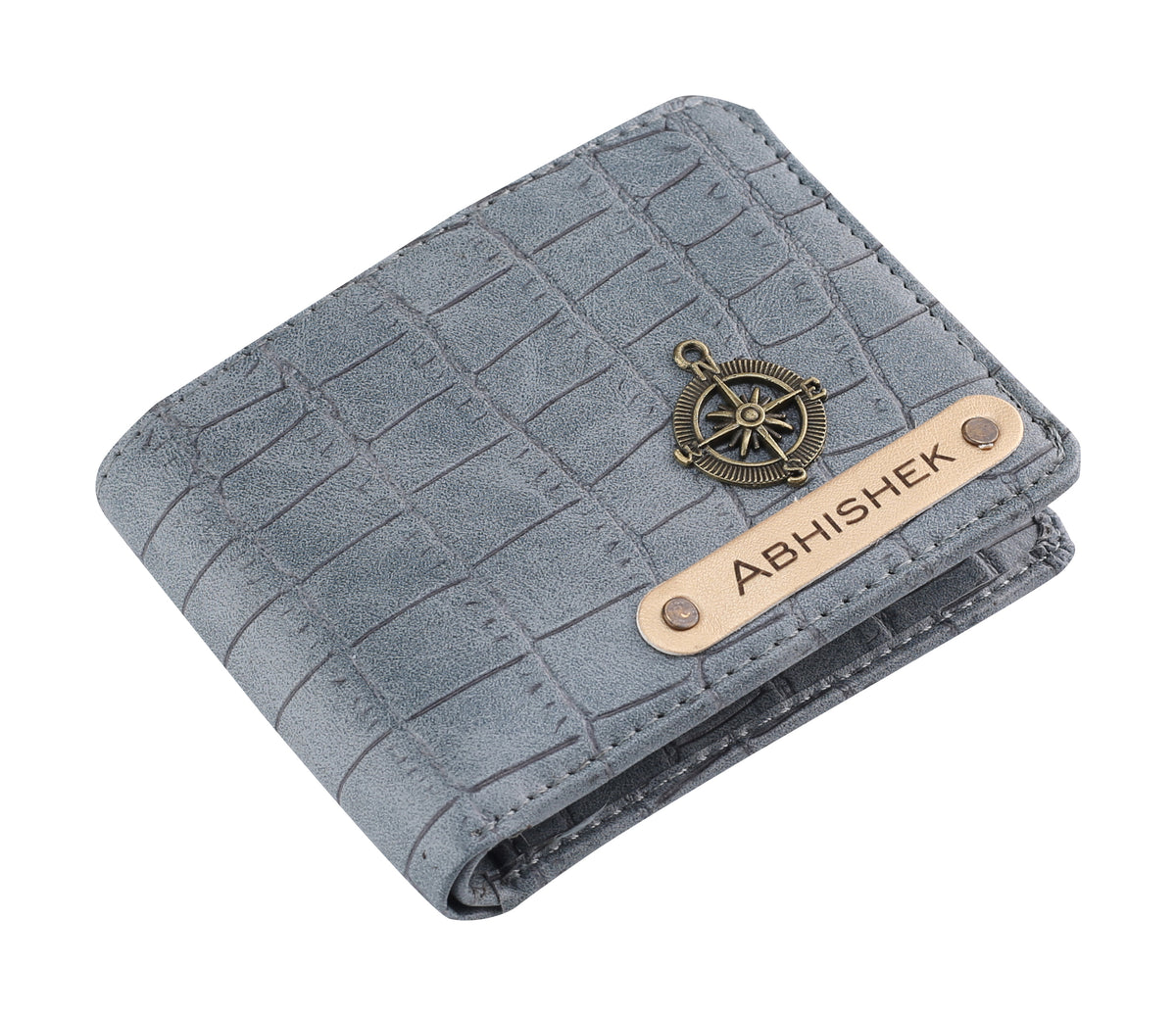 AICA Personalized Name & Charm Self – Textured Leather Mens Wallet (Dark Grey)