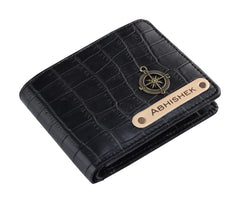 AICA Personalized Name & Charm Self – Textured Leather Mens Wallet (Black)