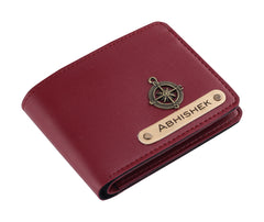 AICA Personalized Name & Charm Leather Wallet for Men (Wine)