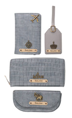 AICA Personalised Name & Charm Womens Self-Textured Leather Wallet Gift Set (Darkgrey)