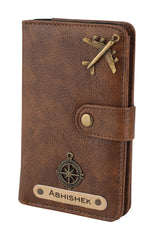 AICA Personalised Name & Charm Leather Passport Cover Holder for Men & Women (Brown)