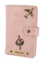 AICA Personalised Name & Charm Leather Passport Cover Holder for Men & Women (BabyPink)