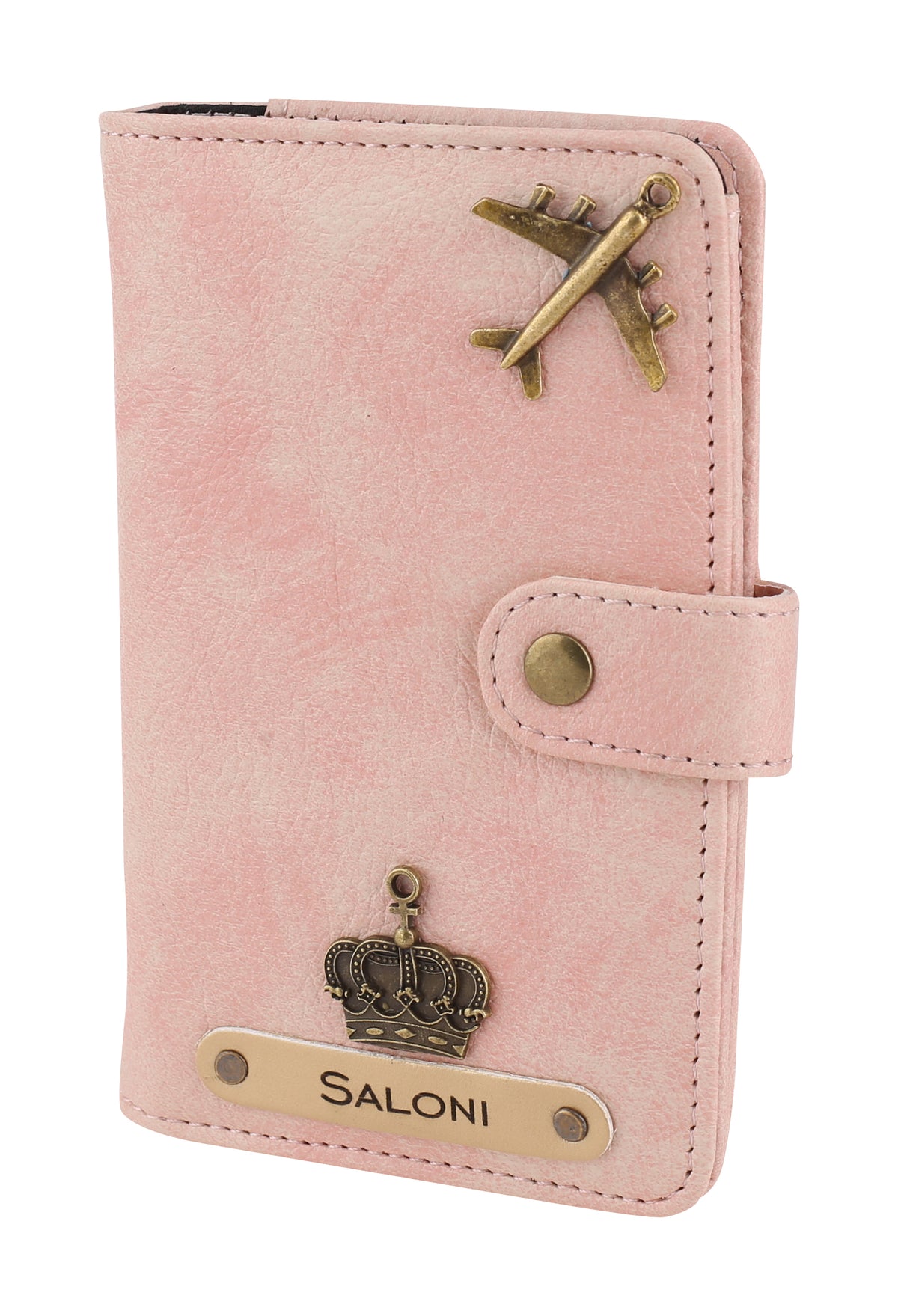 AICA Personalised Name & Charm Leather Passport Cover Holder for Men & Women (BabyPink)