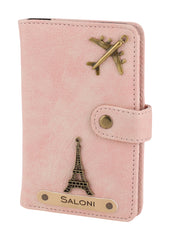 AICA Personalised Name & Charm Leather Passport Cover Holder for Men & Women (BabyPink)