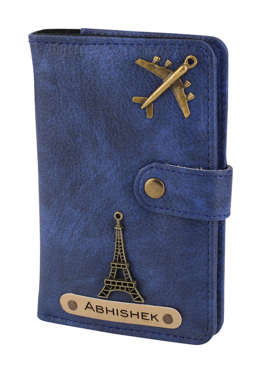 AICA Personalised Name & Charm Leather Passport Cover Holder for Men & Women (RoyalBlue)