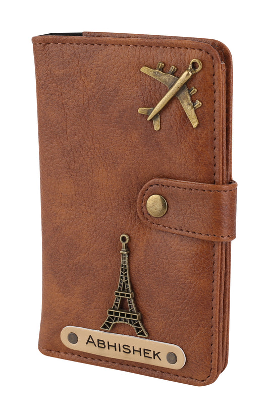 AICA Personalised Name & Charm Leather Passport Cover (Tanbrown)